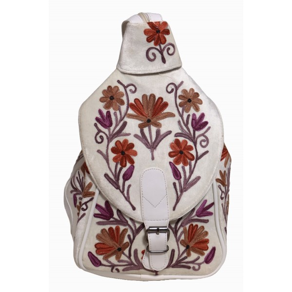 Ivory Blossom Kashmiri Embroidered Floral Backpack.