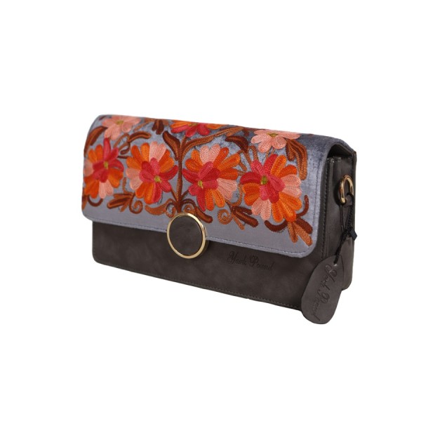 Kashmiri Embroidered flowers Autumn Blossom Clutch