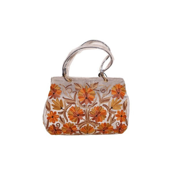 Golden-yellow floral Kashmiri Embroidery Autumn Blossom Tote Bag