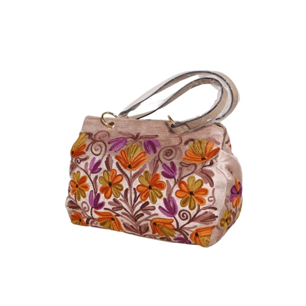 Golden-yellow floral Kashmiri Embroidery Autumn Blossom Tote Bag