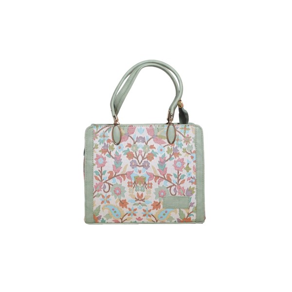 Soft mint green base embroidered Garden Bloom Handbag