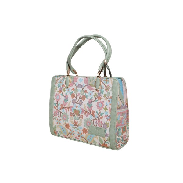 Soft mint green base embroidered Garden Bloom Handbag