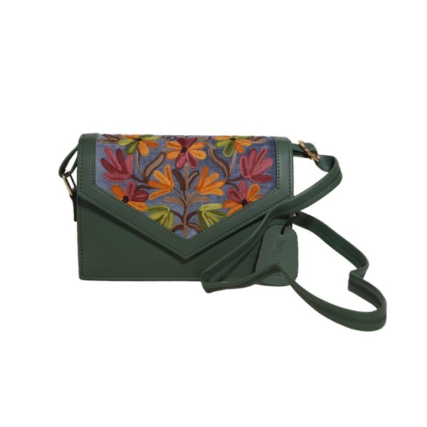 York Palace Green Kashmiri Embroidered Floral Crossbody Bag.