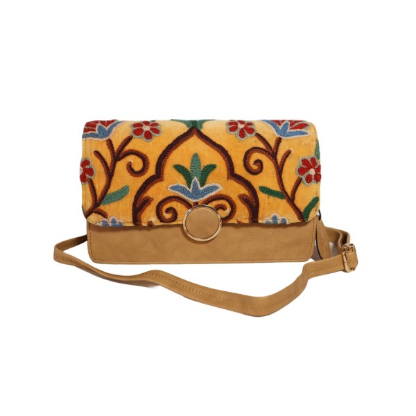 Kashmiri Embroidered Floral Clutch Bag striking ye...