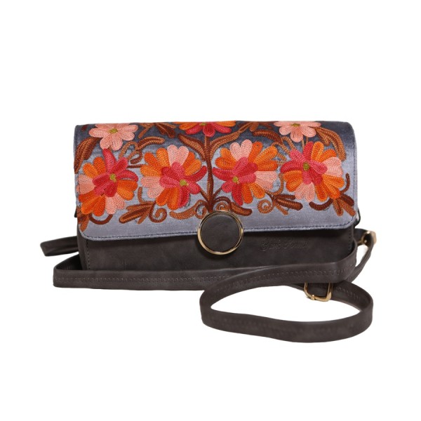 Kashmiri Embroidered flowers Autumn Blossom Clutch