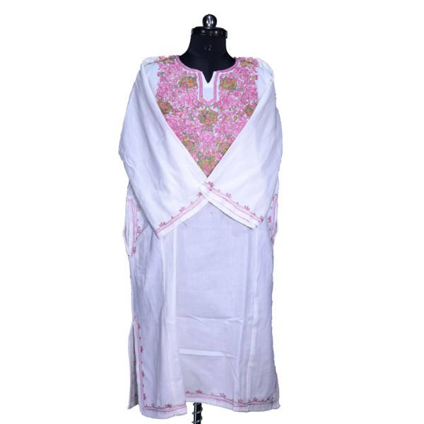 White Vibrant floral embroidery Pheran