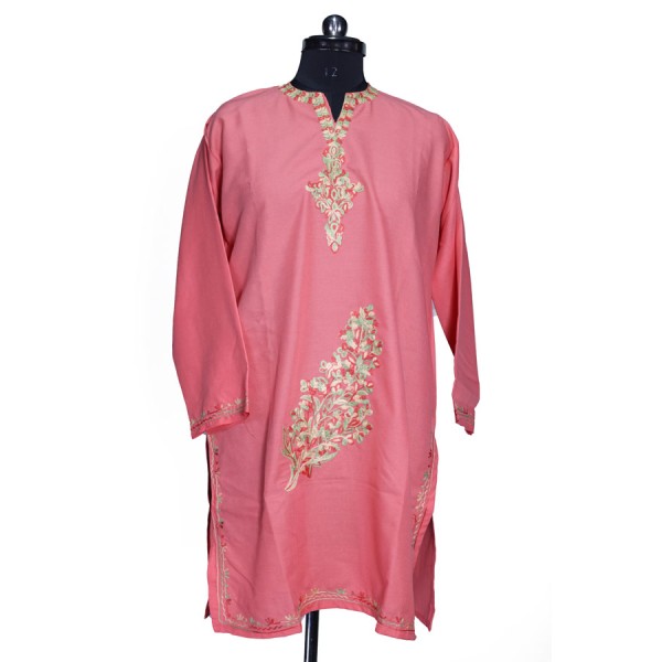 Soft pink shade Kashmiri Embridery Pheran 