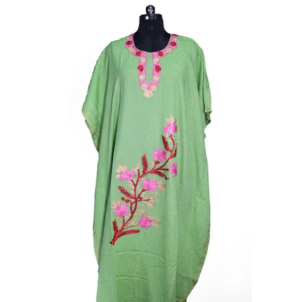 Mint Green Floral-Embroidered Kaftan