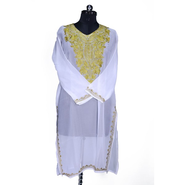 Sheer Floral Kashmiri  Embroidered Pheran 