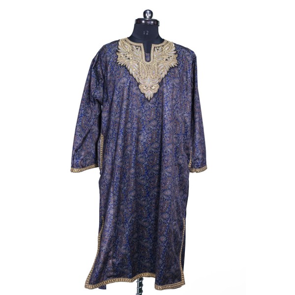 Royal Blue Paisley-Embroidered Kaftan