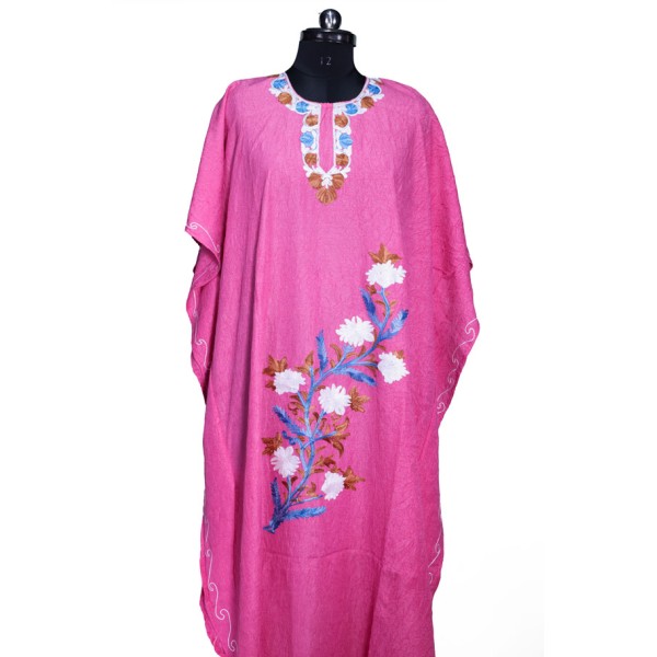 Rose Pink Floral-Embroidered Kaftan