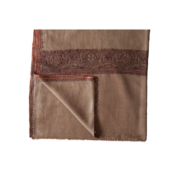 Brown Pashmina with Floral Kashmiri Embroidery shawl