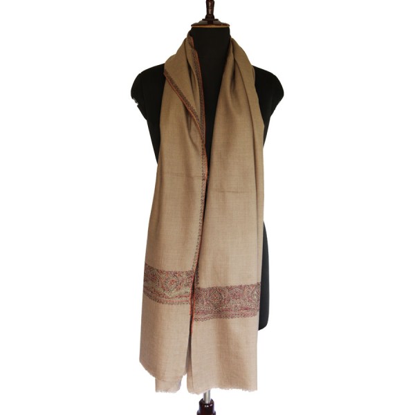 Brown Pashmina with Floral Kashmiri Embroidery shawl