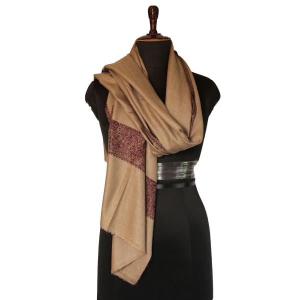 Brown Pashmina with Floral Kashmiri Embroidery shawl