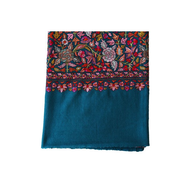 Teal Pashmina with Multicolored Kashmiri Embroidery shawl