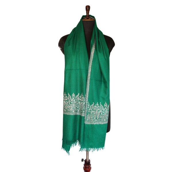 Emerald green base fabric Kashmiri Embroidery Shawl