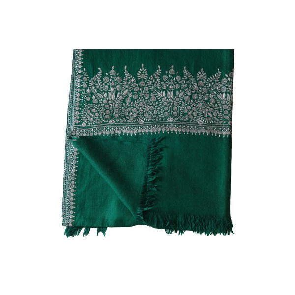 Emerald green base fabric Kashmiri Embroidery Shawl