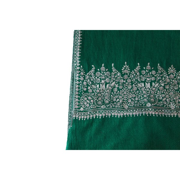 Emerald green base fabric Kashmiri Embroidery Shawl