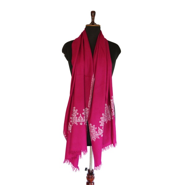 White-Embroidered Magenta Pashmina