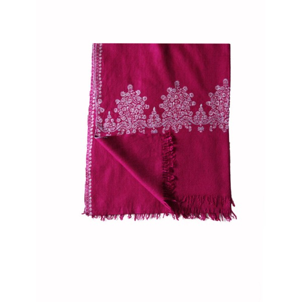 White-Embroidered Magenta Pashmina