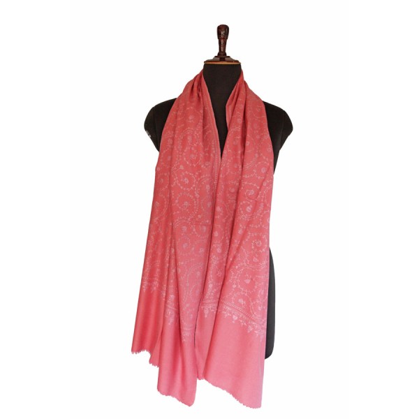 Soft Pink Pashmina with Floral Embroidery