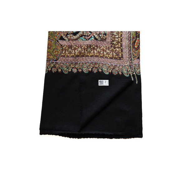 Dominant black hue and complementary gold, red, green, and purple accent Midnight Elegance Pashmina Shawl 