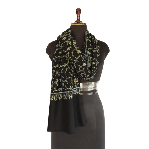 Black Pashmina with Floral Embroidery