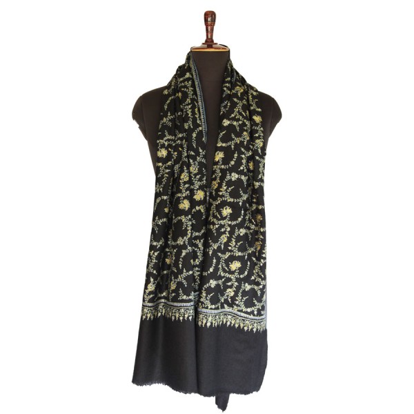 Black Pashmina with Floral Embroidery