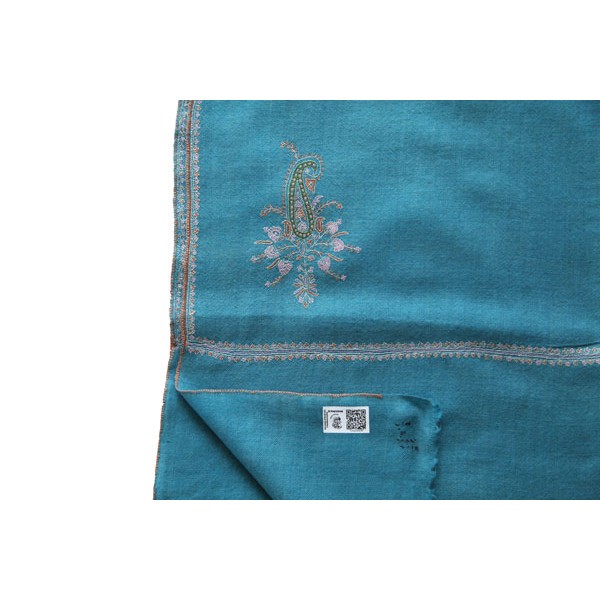 Turquoise Pashmina Shawl with Floral Embroidery