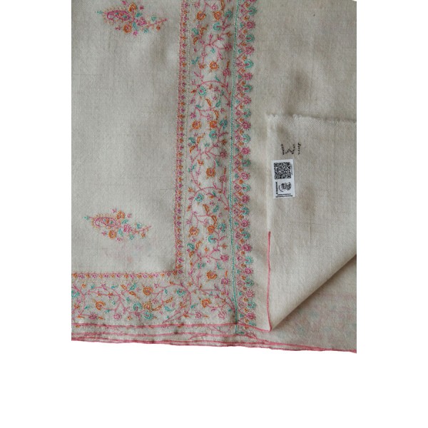 Ivory Pashmina Shawl with Floral Embroidery