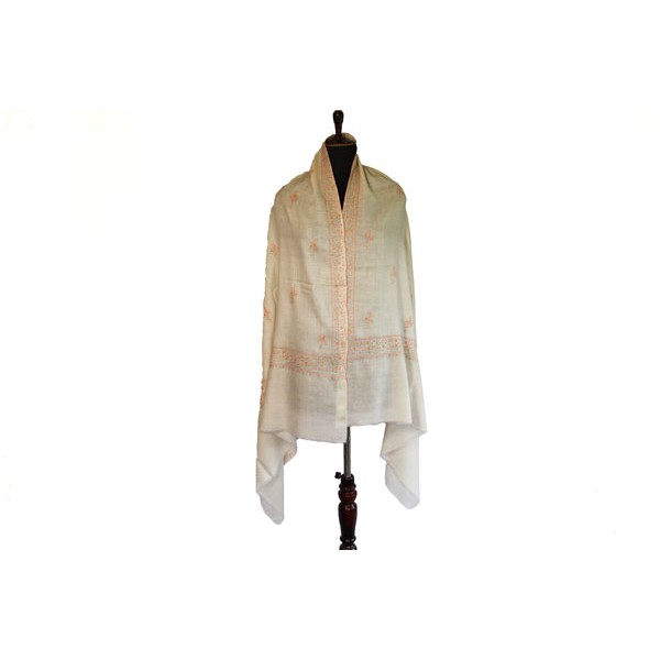 Ivory Pashmina Shawl with Floral Embroidery