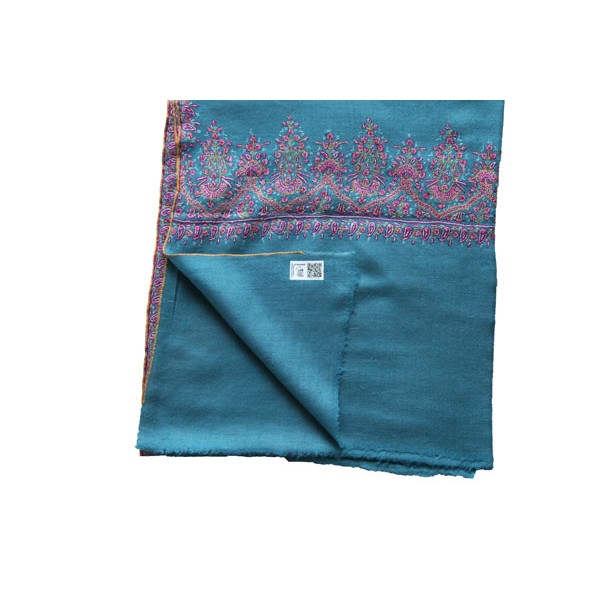 Turquoise Pashmina Shawl with Intricate Paisley Embroidery