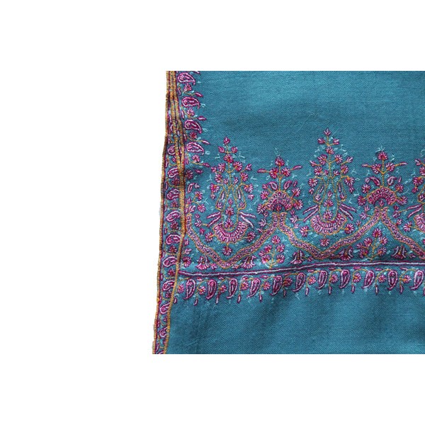 Turquoise Pashmina Shawl with Intricate Paisley Embroidery