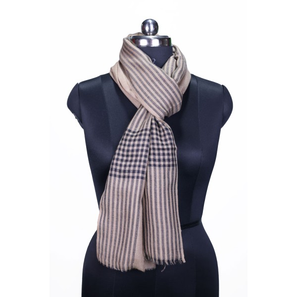 Beige with dark navy or black accents Striped and Checkered Stole