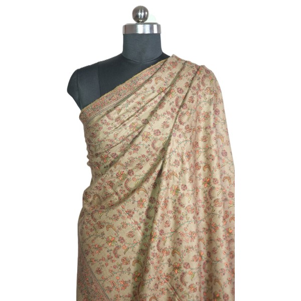 Muted beige base Handwoven Kashmiri Pashmina Shawl