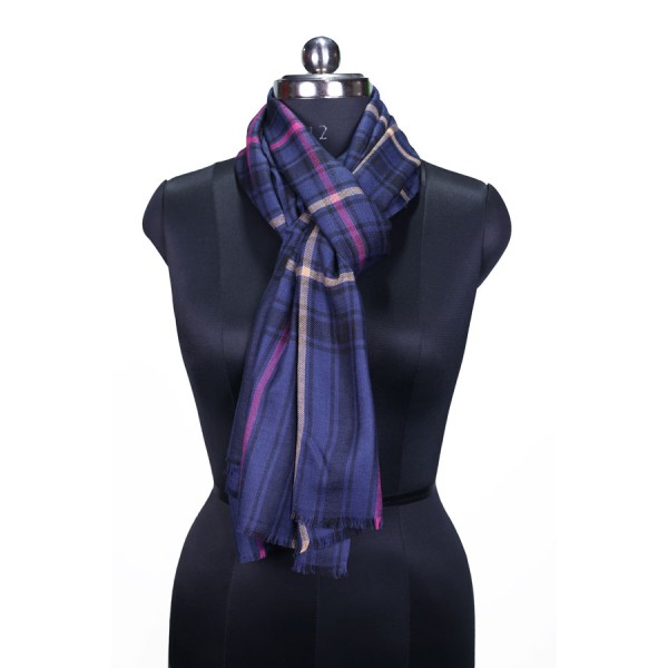 Navy Blue and Pink Plaid Stole