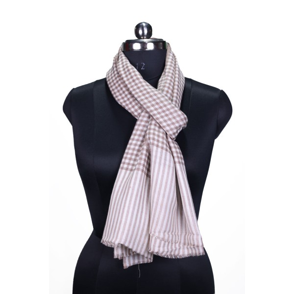 Beige and White Checkered Striped Stoles