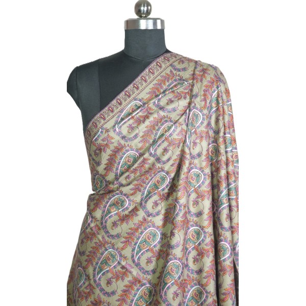 Beige base with vibrant multicolored paisleys Kashmiri Jamawar Pashmina Shawl