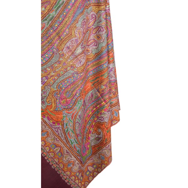 Deep maroon base with vibrant accents | Vibrant Kashmiri Kani Pashmina Shawl