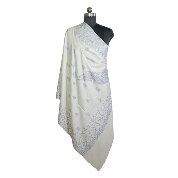 Elegant floral patterns and paisley motifs soft cream base enhances Pashmina Shawl