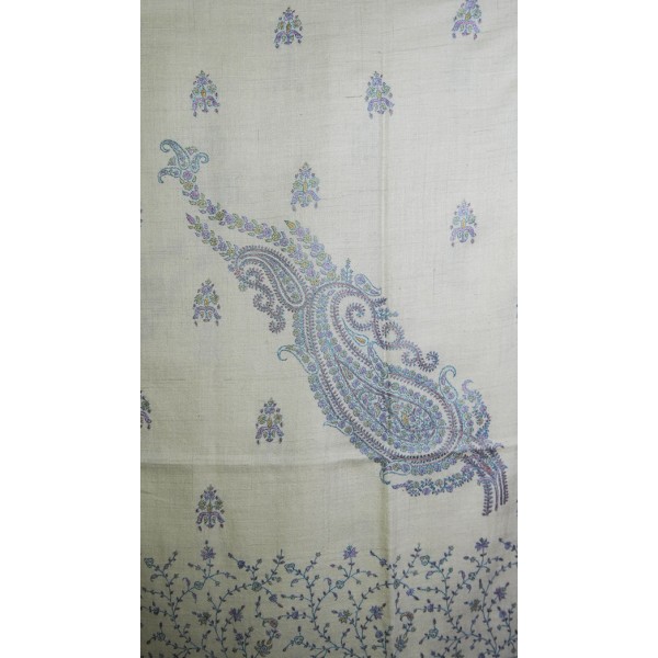 Elegant floral patterns and paisley motifs soft cream base enhances Pashmina Shawl