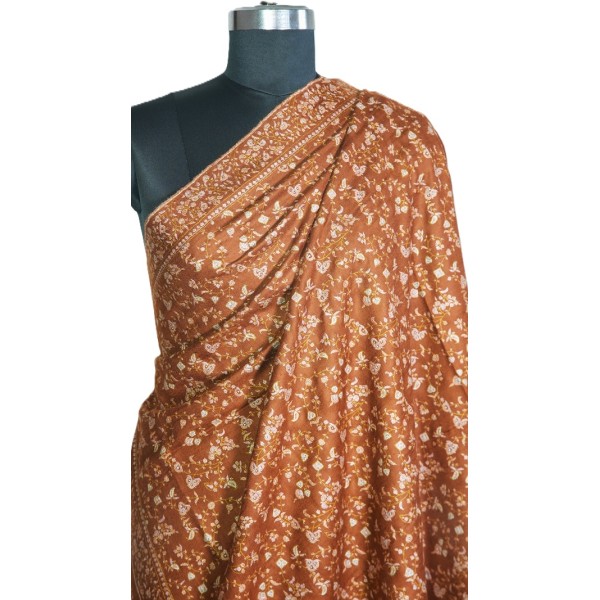 Rich Earthy Brown color Kashmiri Kani shawl 