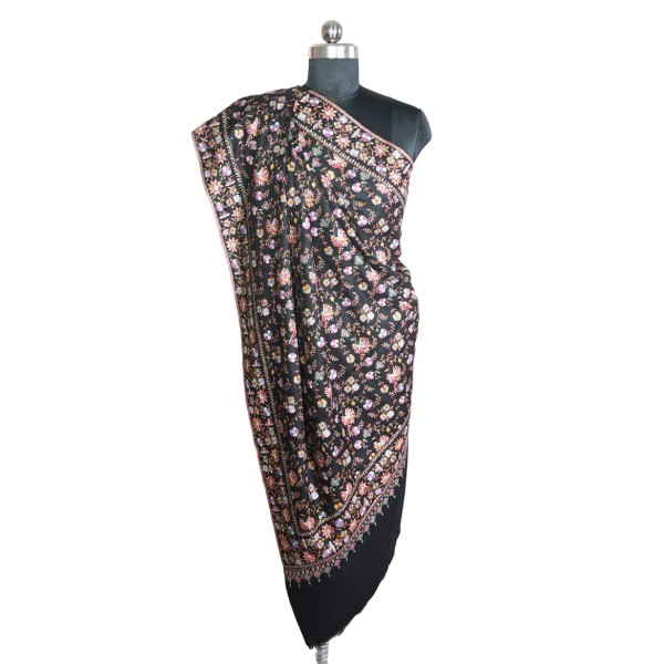 Deep black Kashmiri Pashmina Shawl.