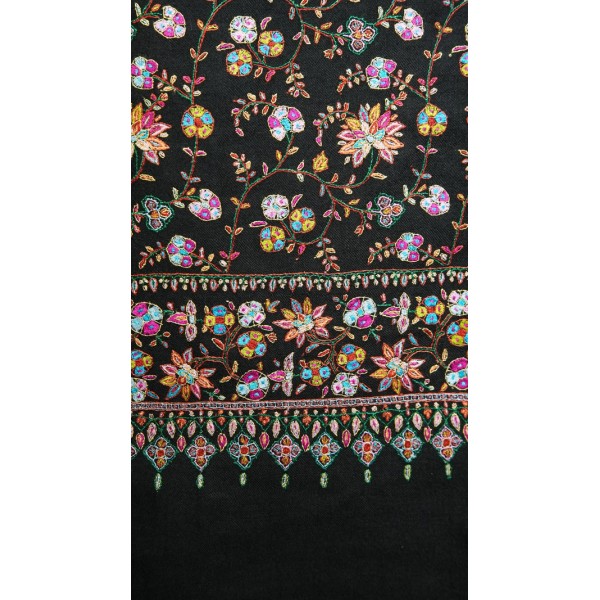 Deep black Kashmiri Pashmina Shawl.